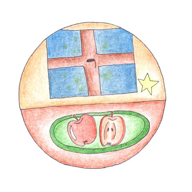 ilustrace pohádka: jak do jablíčka přiletěla zlatá hvězdička