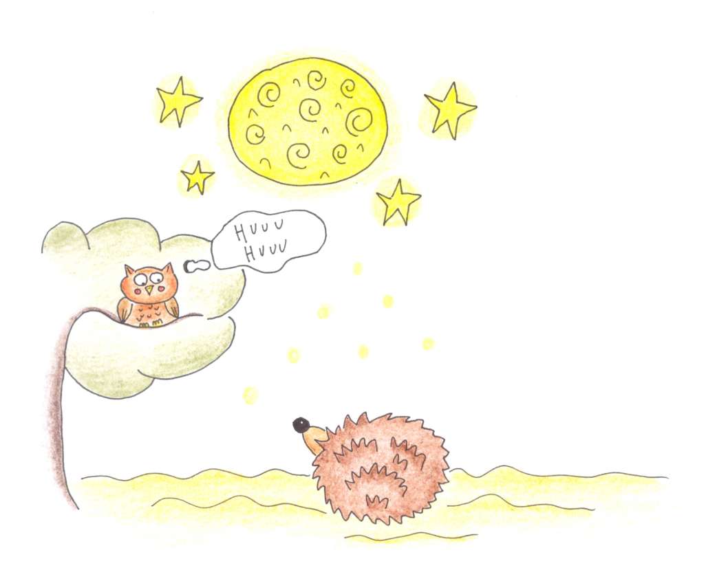 ilustrace sova svatojánská muška a ježek