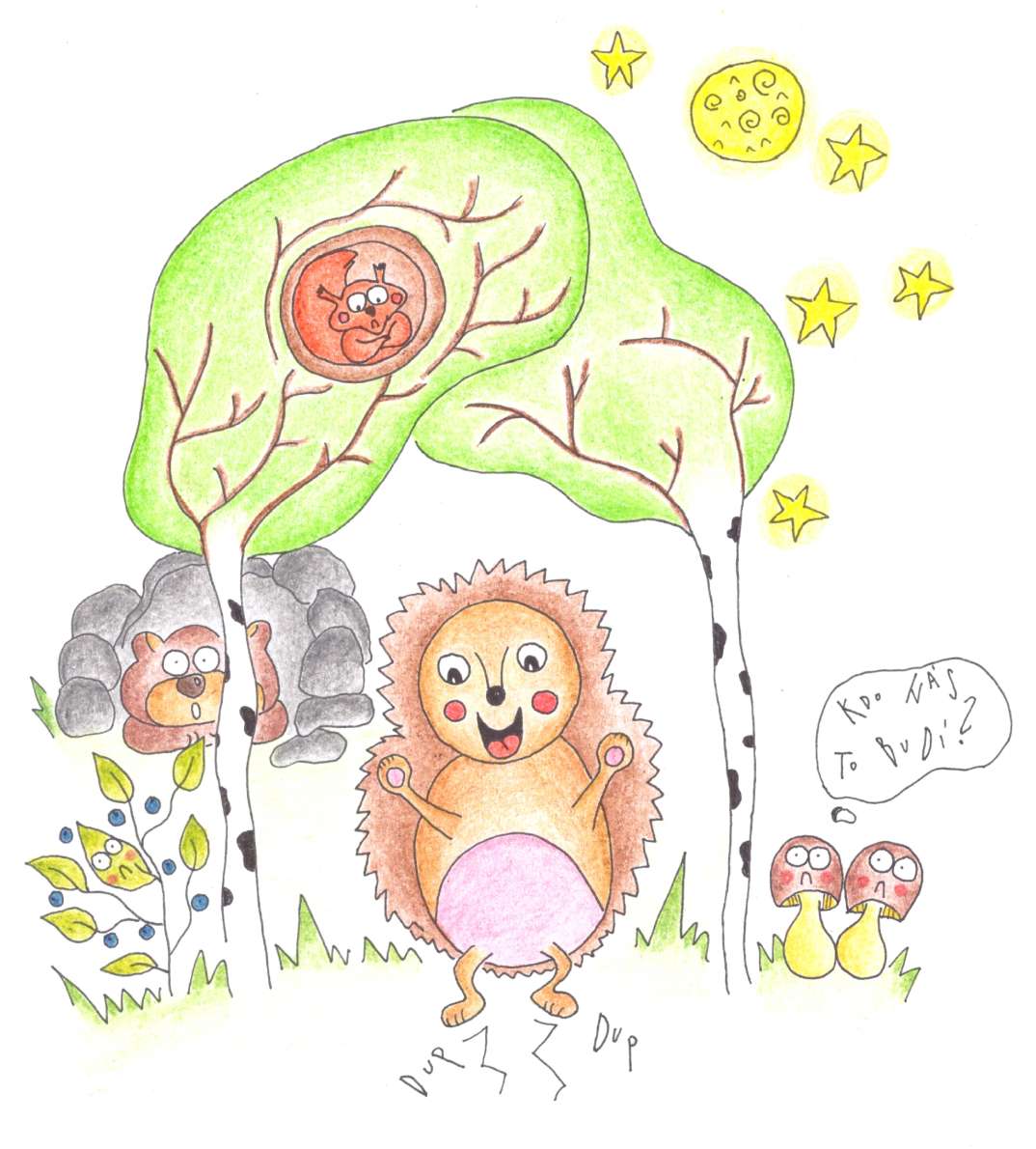 ilustrace ježek Evžen a zvířátka v lese