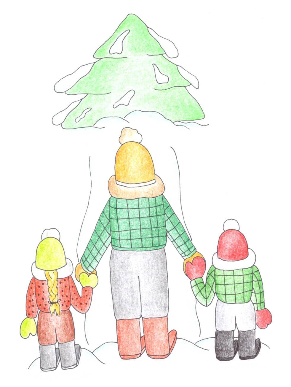 ilustrace tatínek a děti