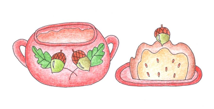 ilustrace horké oříškové kakao a vánočka