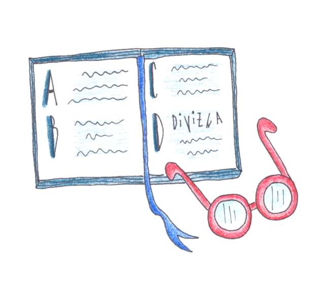 ilustrace kniha  a brýle