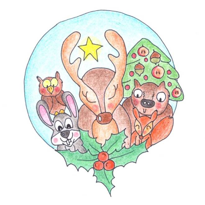 ilustrace pohádka: jak zvířátka v lese slavila Vánoce